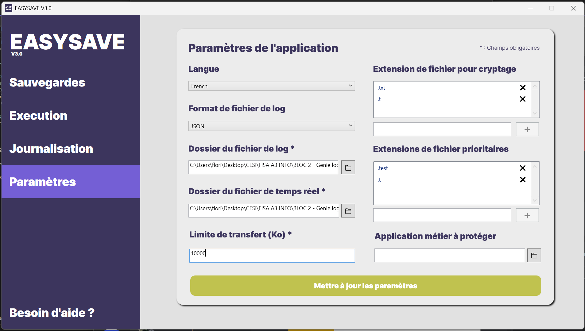 EasySave settings page